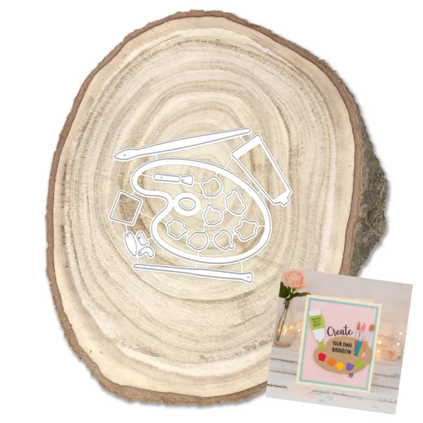 Troquel suaje paleta de pintura 75x57 mm con pinceles para scrapbooking y proyectos artísticos