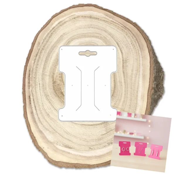 Troquel suaje tag con colgador 80x100 mm para presentar bisutería y empaques de marca