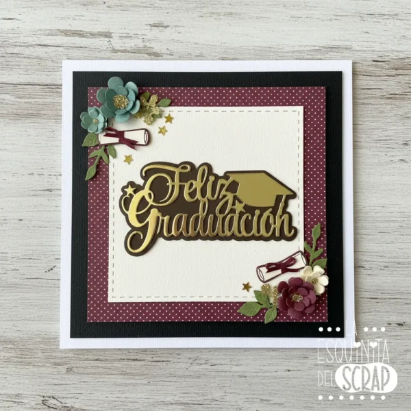 troquel suaje texto feliz graduación con doble capa y birrete ejemplo