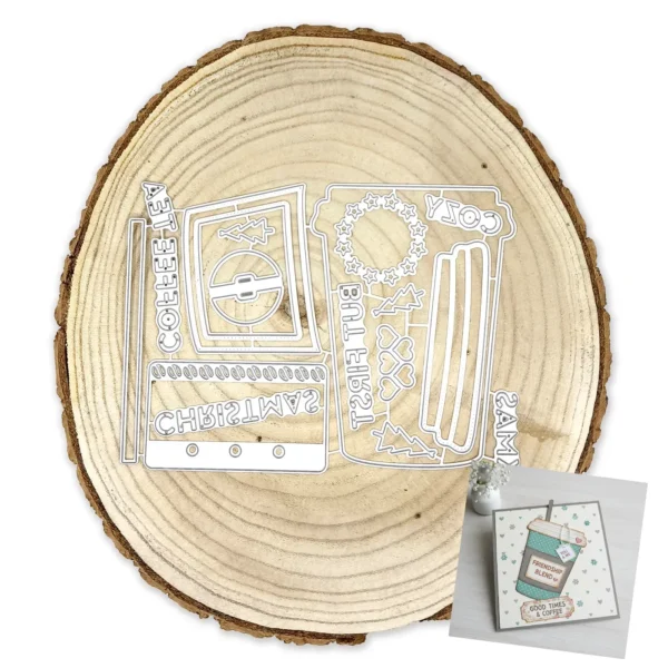 Troquel vaso de café XL de 95x120 mm con decoraciones navideñas para scrapbooking