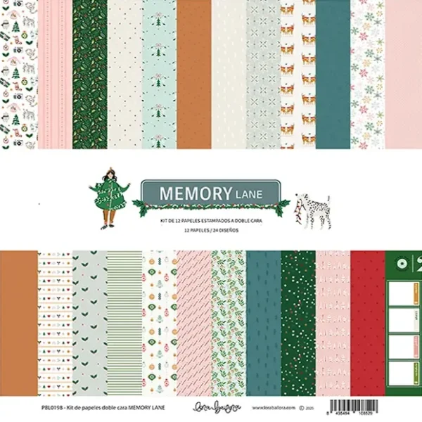 PBL0197 Kit de 12 papeles estampados a doble cara 30,5x30,5 cm MEMORY LANE