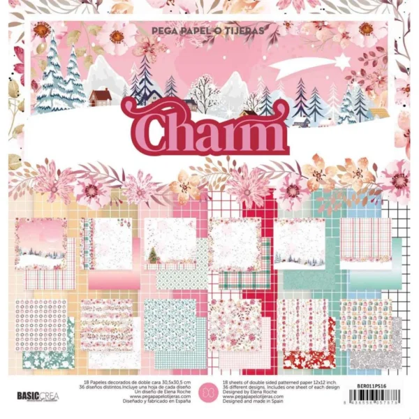set de papeles 12x12 colección Charm Elena Roche