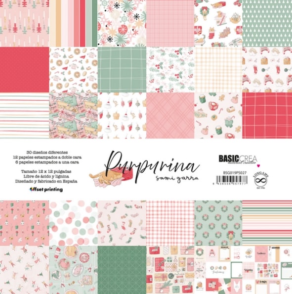 set de papeles 12x12 colección Purpurina Sami Garra 1