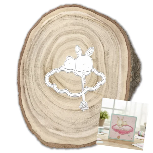 troquel suaje conejo con regalo de estrella sobre nube web