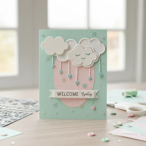 troquel suaje nubes con lluvia de estrellas y corazones ejemplo