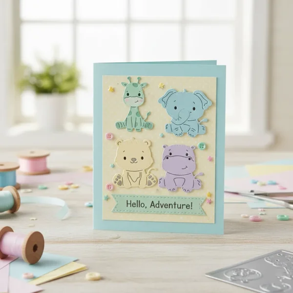 troquel suaje set de animales jirafa elefante hipopótamo ejemplo