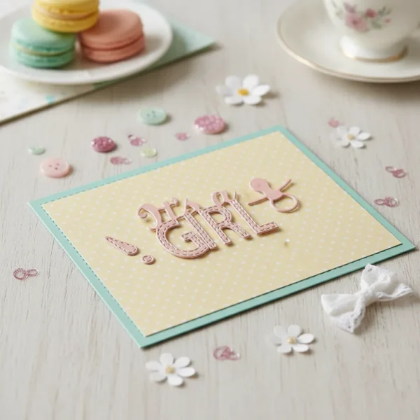 troquel suaje texto It's a girl es una niña bebé ejemplo