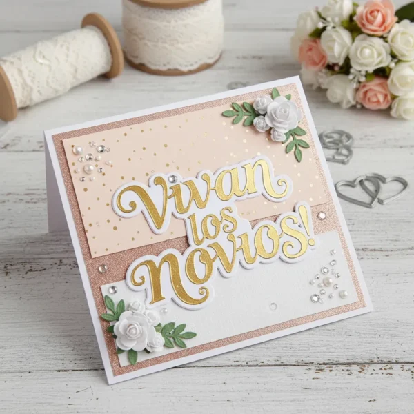 troquel suaje texto vivan los novios con doble capa ejemplo