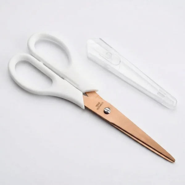 tijera de corte mango blanco con hojas doradas 2